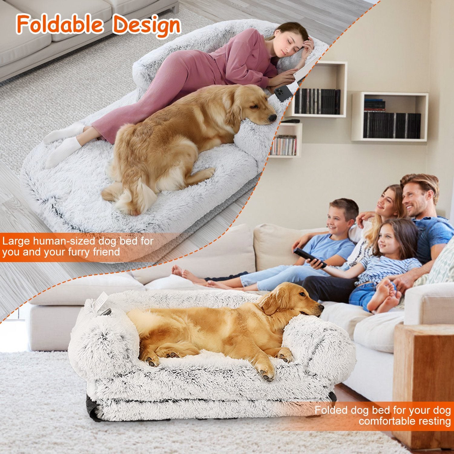 6 Foot Foldable Snuggling Dog Bed with Pillow & Blanket