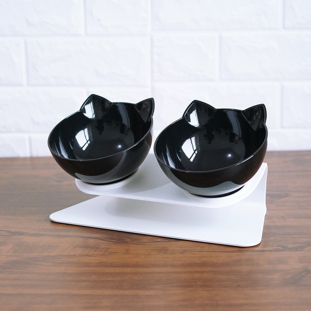 Double Cat-Shaped Bowls with Stand