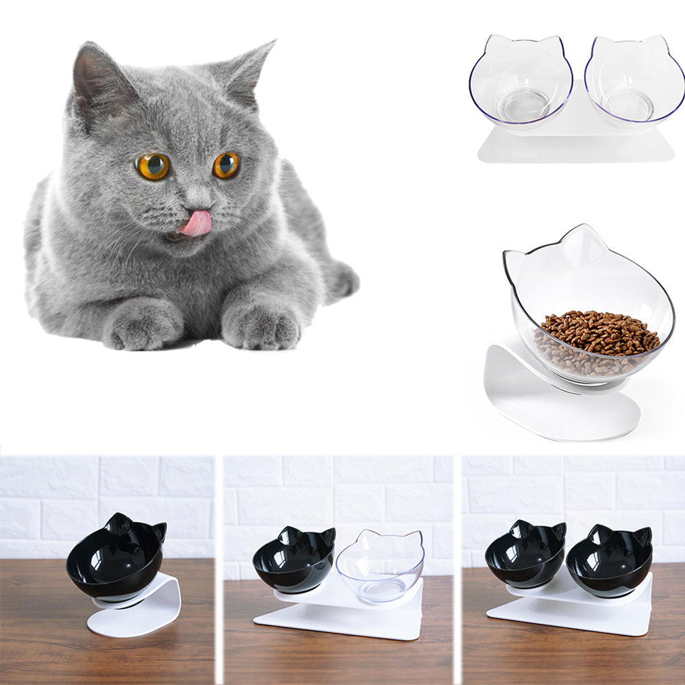 Double Cat-Shaped Bowls with Stand