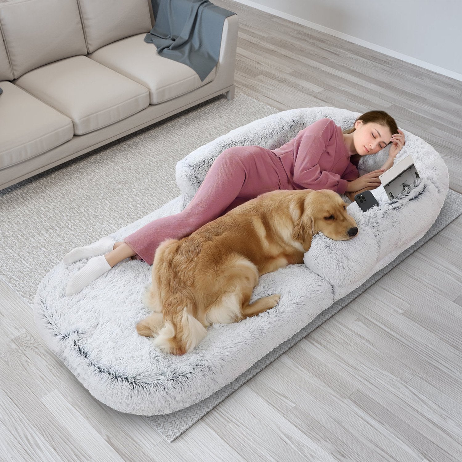 6 Foot Foldable Snuggling Dog Bed with Pillow & Blanket