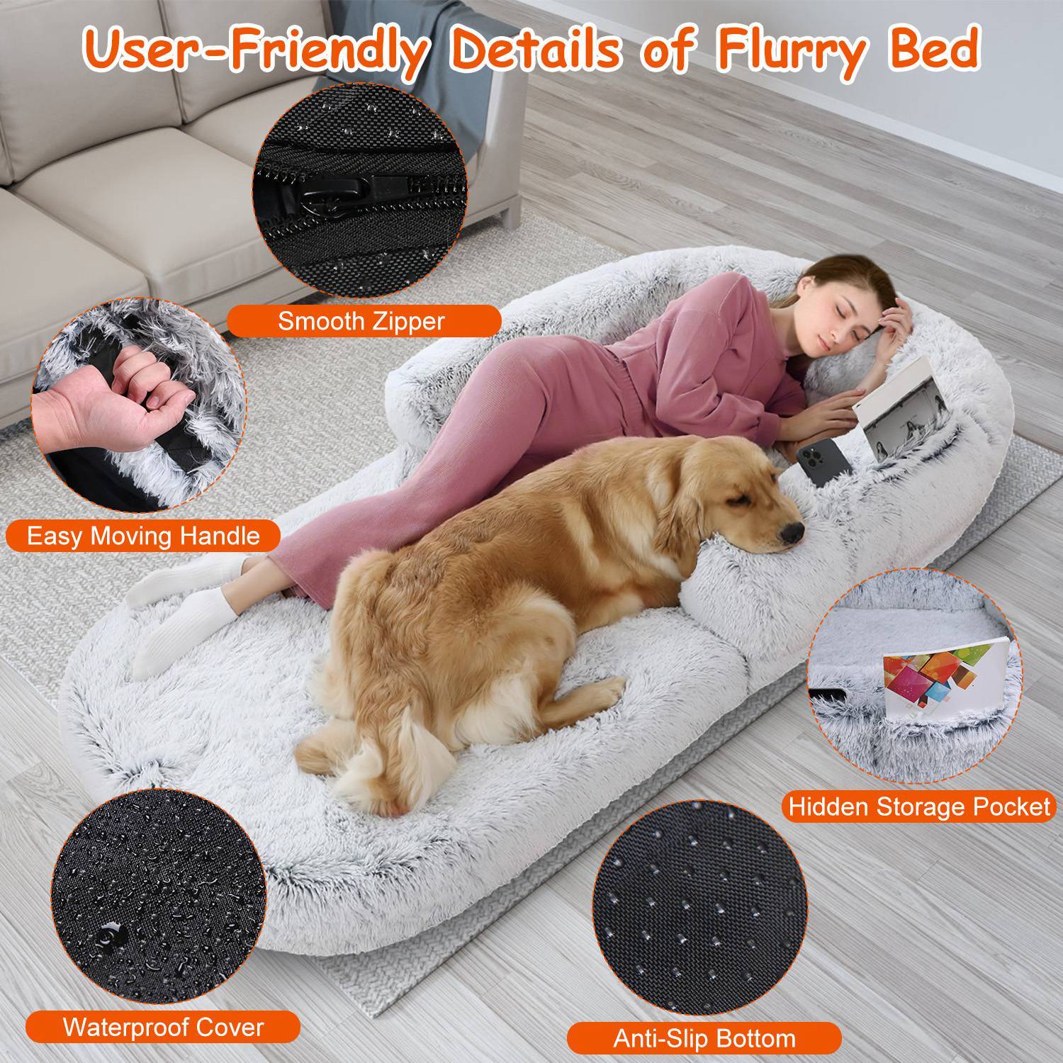 6 Foot Foldable Snuggling Dog Bed with Pillow & Blanket
