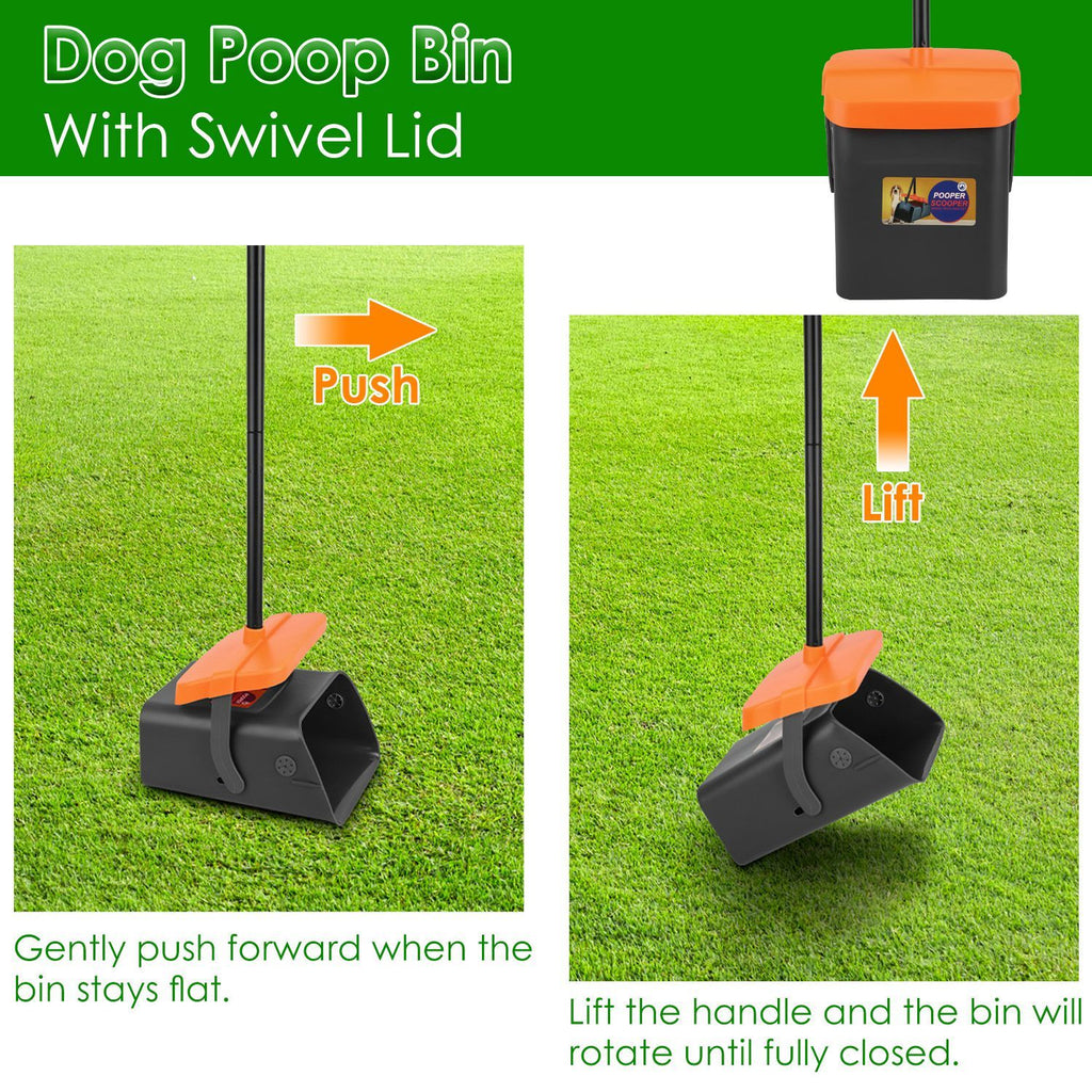 Pooper Scooper Rake & Swiveling Bin with Lid